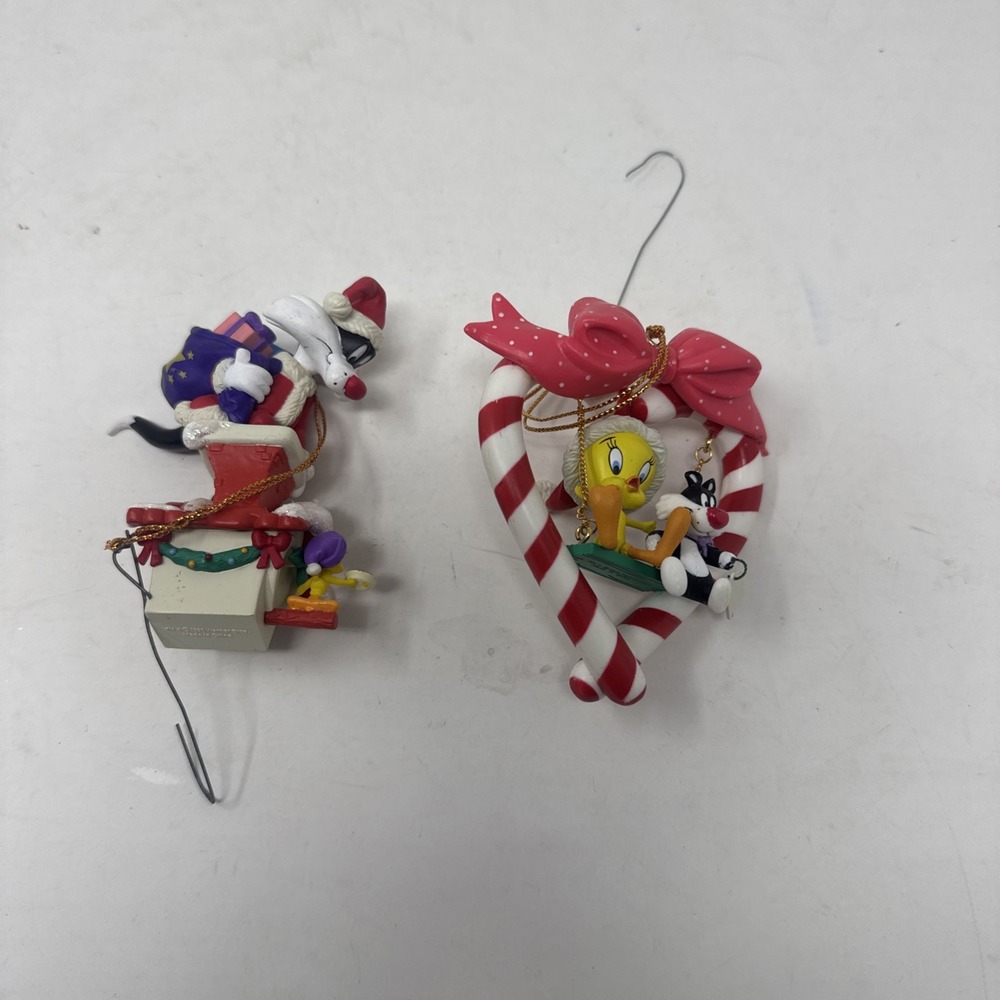 Looney Tunes Tweety Bird Sylvester Christmas Ornament Lot of 2